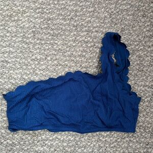 Blue One-Shoulder Scalloped Top Bathing Suit Too